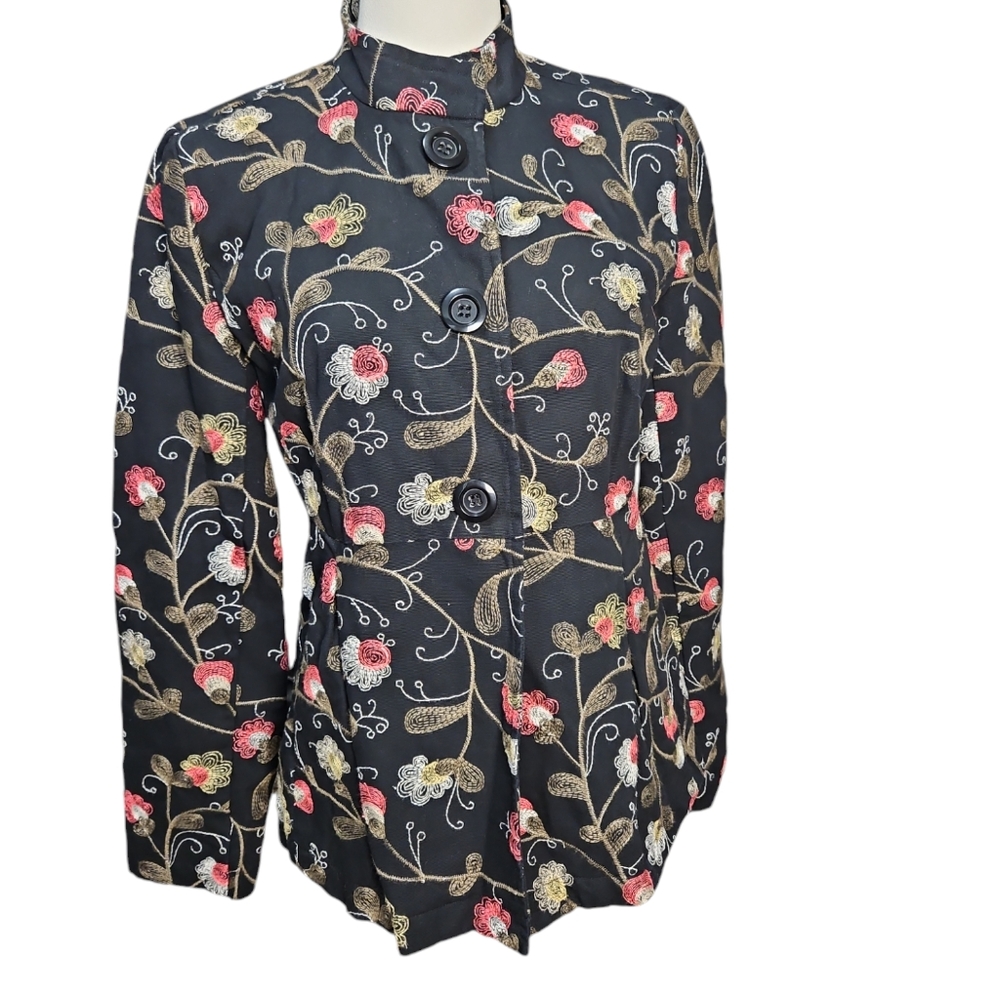 Charter Club Size Small Asian-Inspired Embroidered  Peplum Waist Jacket